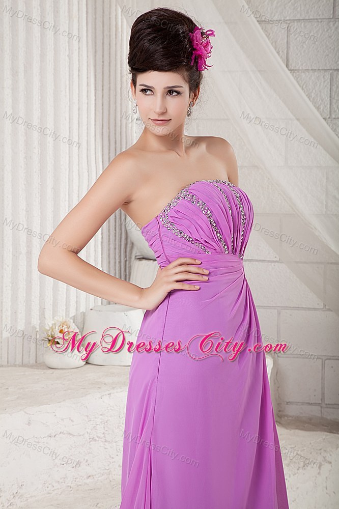 Lavender Strapless Cool Back Beaded Chiffon Prom Dress