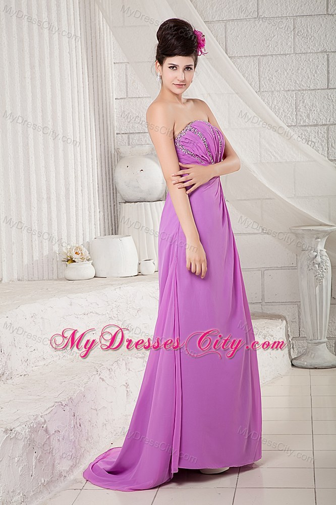 Lavender Strapless Cool Back Beaded Chiffon Prom Dress