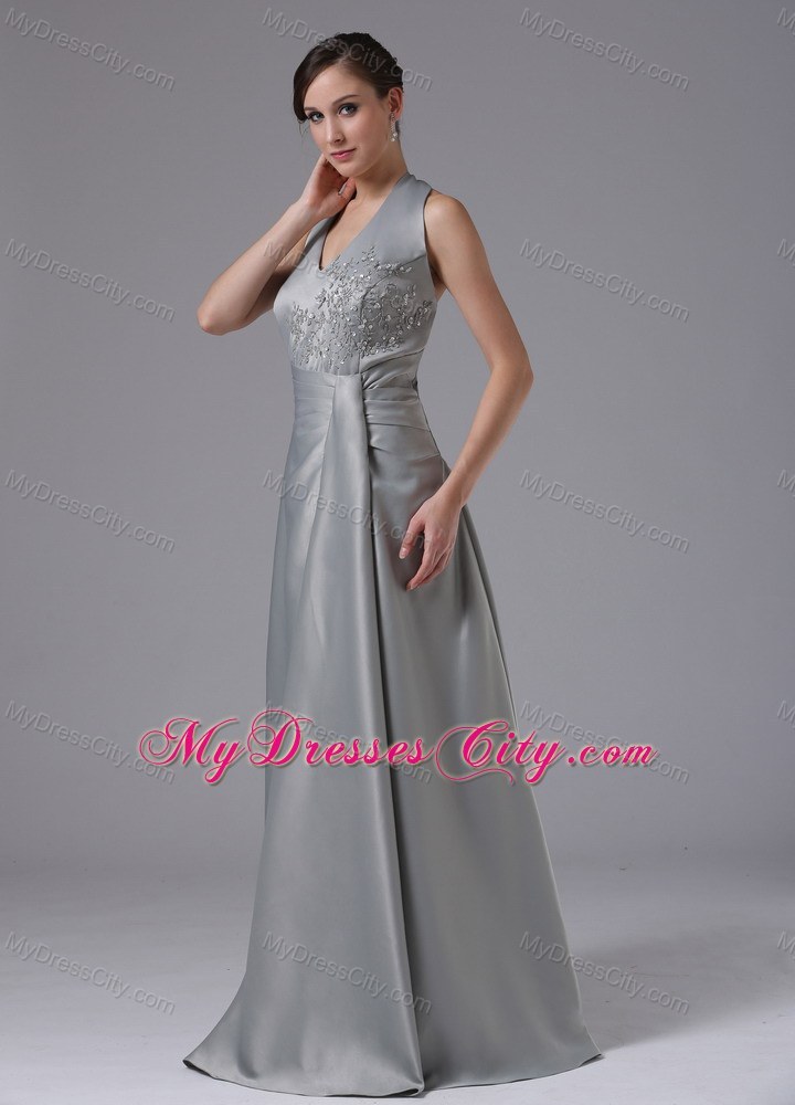 Satin Appliques Halter Top Brush Train Prom Dress for Girls