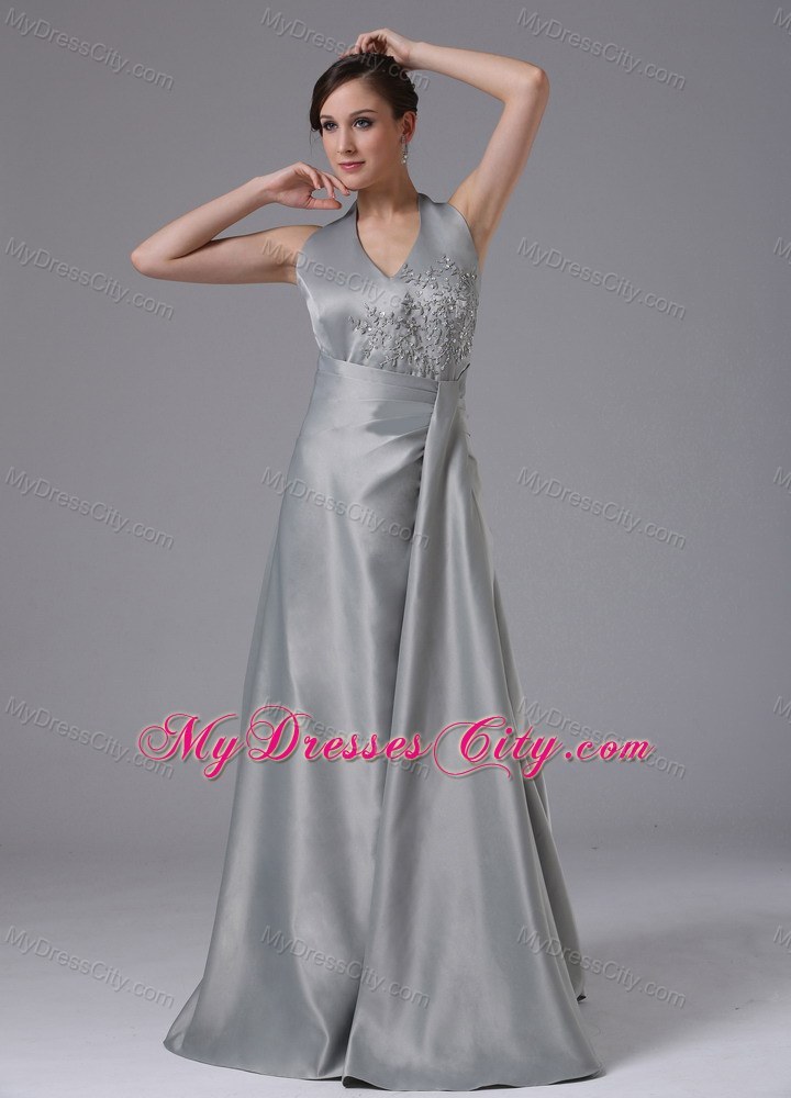 Satin Appliques Halter Top Brush Train Prom Dress for Girls