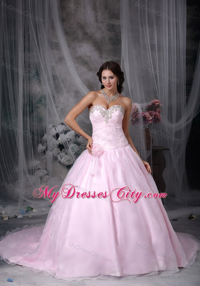 Baby Pink Sweetheart Ball Gowns Organza Sweet 15 Dress for Girl