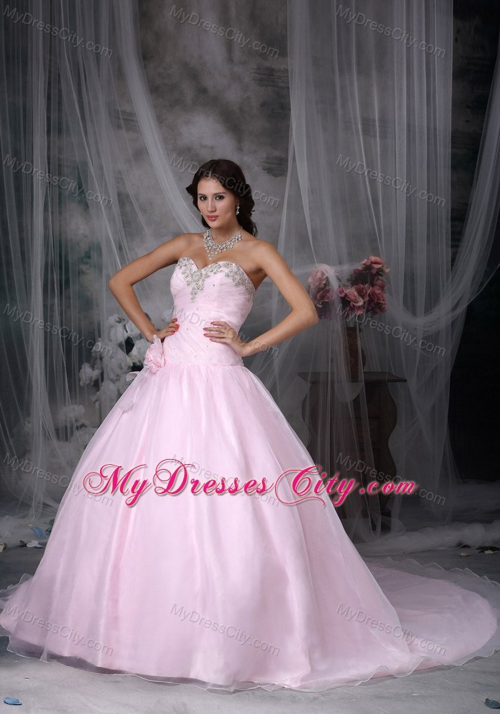 Baby Pink Sweetheart Ball Gowns Organza Sweet 15 Dress for Girl