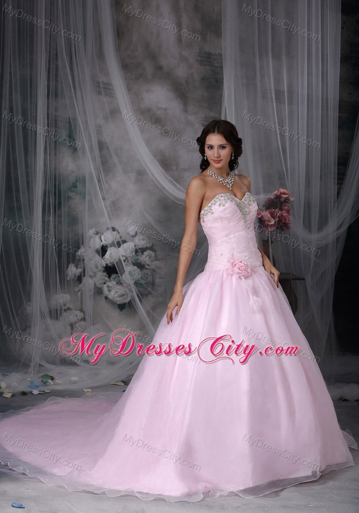 Baby Pink Sweetheart Ball Gowns Organza Sweet 15 Dress for Girl