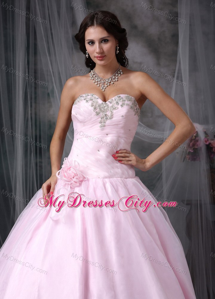 Baby Pink Sweetheart Ball Gowns Organza Sweet 15 Dress for Girl