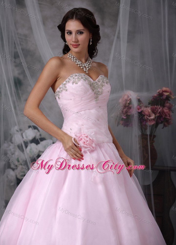 Baby Pink Sweetheart Ball Gowns Organza Sweet 15 Dress for Girl