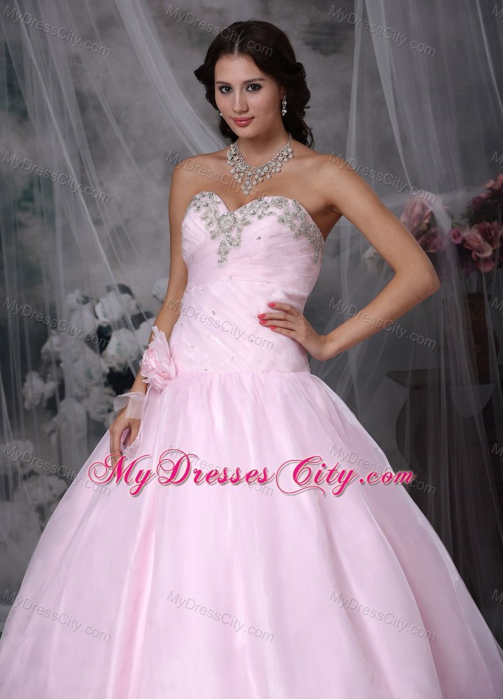 Baby Pink Sweetheart Ball Gowns Organza Sweet 15 Dress for Girl