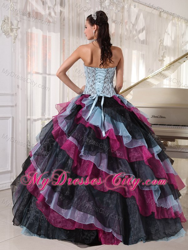 Multi-color Organza Ruffles Lace Decorate Bust Sweet 16 Dress