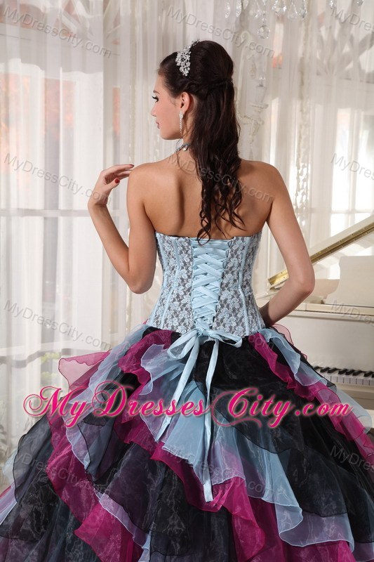 Multi-color Organza Ruffles Lace Decorate Bust Sweet 16 Dress