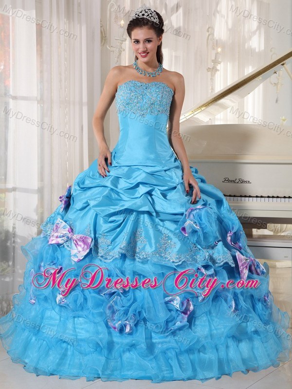 Aqua Organza and Taffeta Bow Ruffles Quinceanera Dress Online