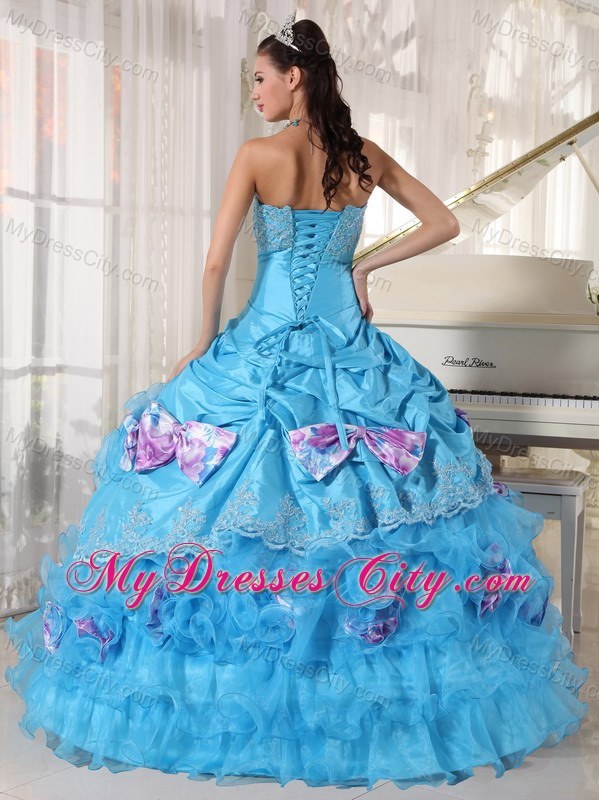 Aqua Organza and Taffeta Bow Ruffles Quinceanera Dress Online