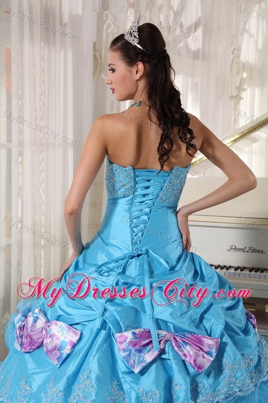 Aqua Organza and Taffeta Bow Ruffles Quinceanera Dress Online