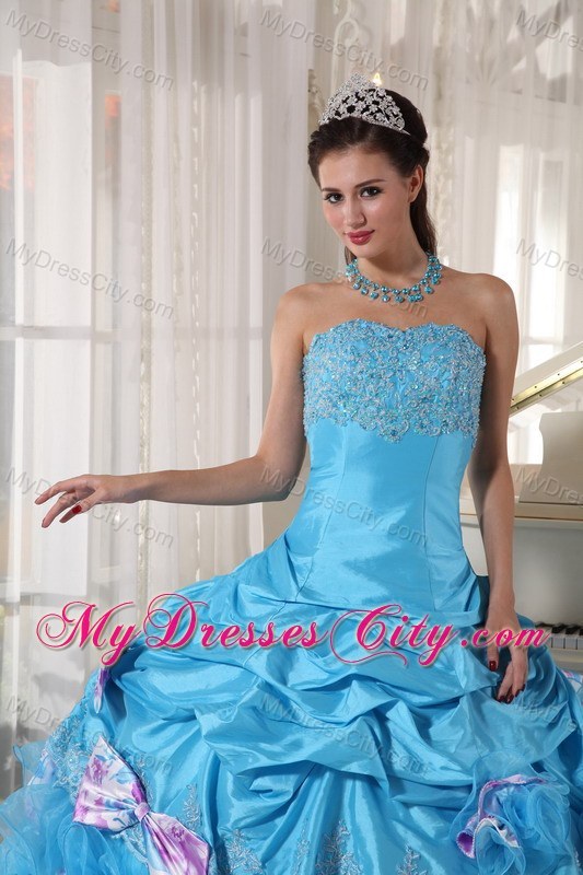 Aqua Organza and Taffeta Bow Ruffles Quinceanera Dress Online