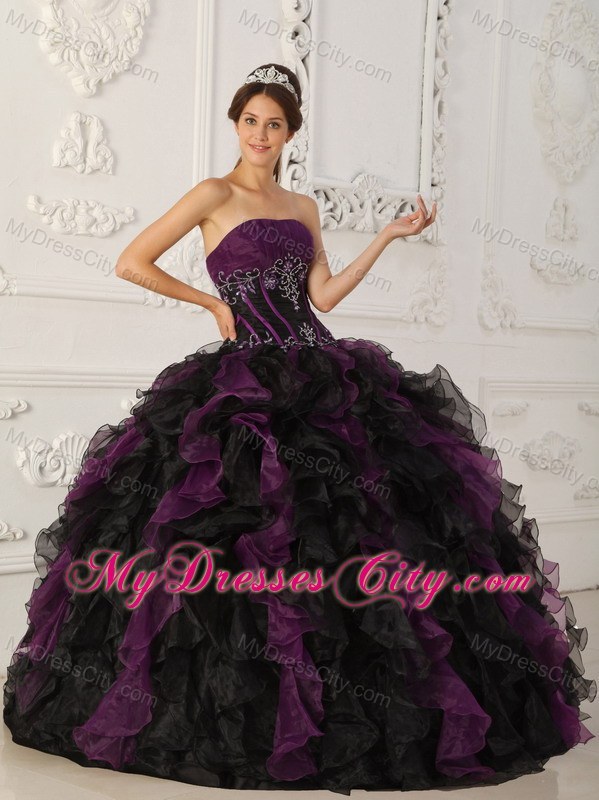 2013 Purple and Black Organza Ruffles Dress For Sweet 15 Dress