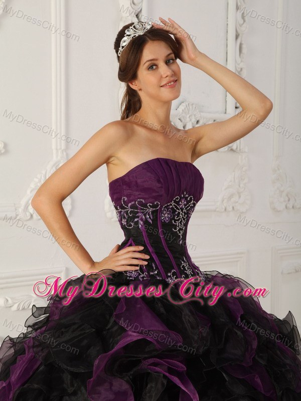 2013 Purple and Black Organza Ruffles Dress For Sweet 15 Dress