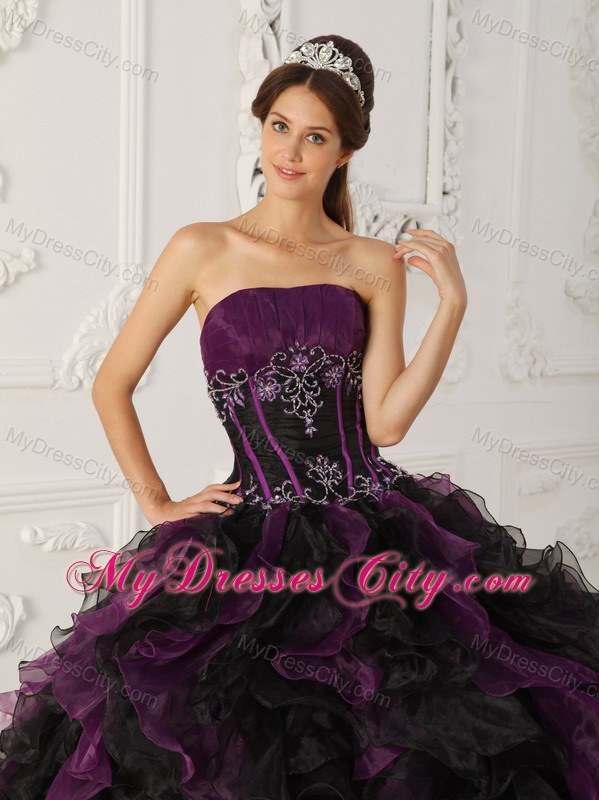 2013 Purple and Black Organza Ruffles Dress For Sweet 15 Dress