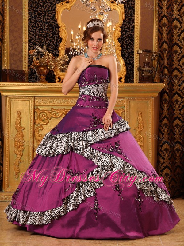 A-line Zebra Quinceanera Dress with Appliques for Military Ball