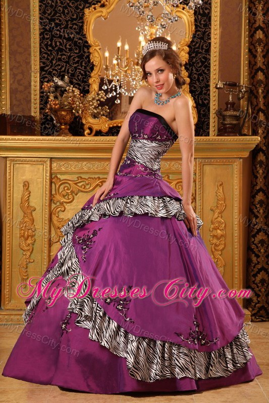 A-line Zebra Quinceanera Dress with Appliques for Military Ball