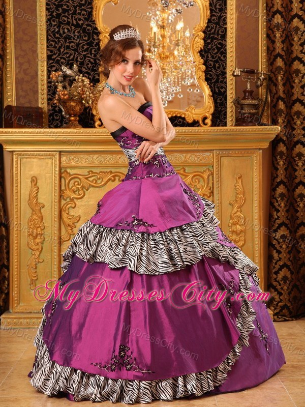 A-line Zebra Quinceanera Dress with Appliques for Military Ball