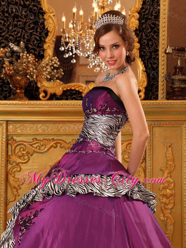 A-line Zebra Quinceanera Dress with Appliques for Military Ball