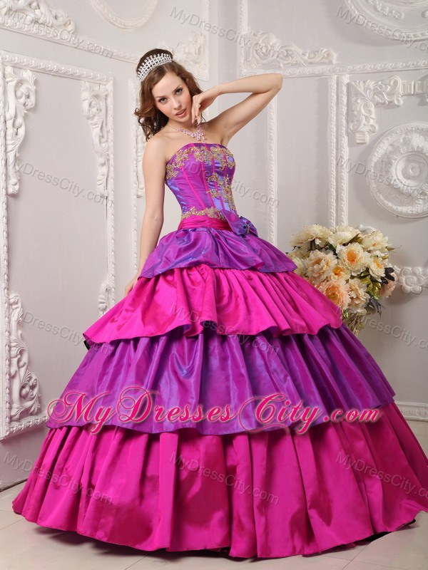 Multi-color Taffeta Ruffled layers Appliques 2013 Quinceanera Dress