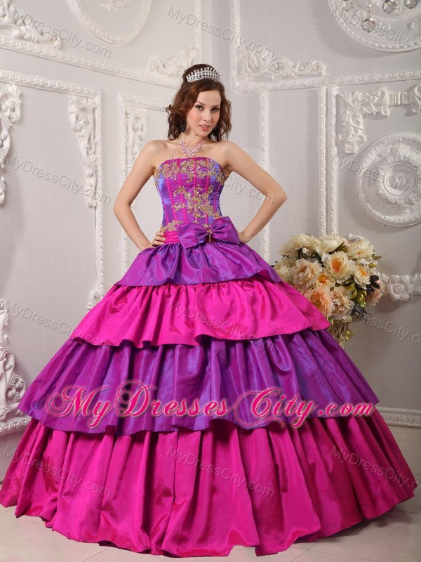 Multi-color Taffeta Ruffled layers Appliques 2013 Quinceanera Dress