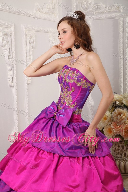 Multi-color Taffeta Ruffled layers Appliques 2013 Quinceanera Dress