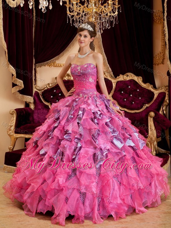 Multi-color Beaded and Ruched Ruffles Organza Sweet 15 Dress