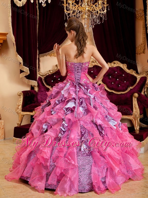 Multi-color Beaded and Ruched Ruffles Organza Sweet 15 Dress