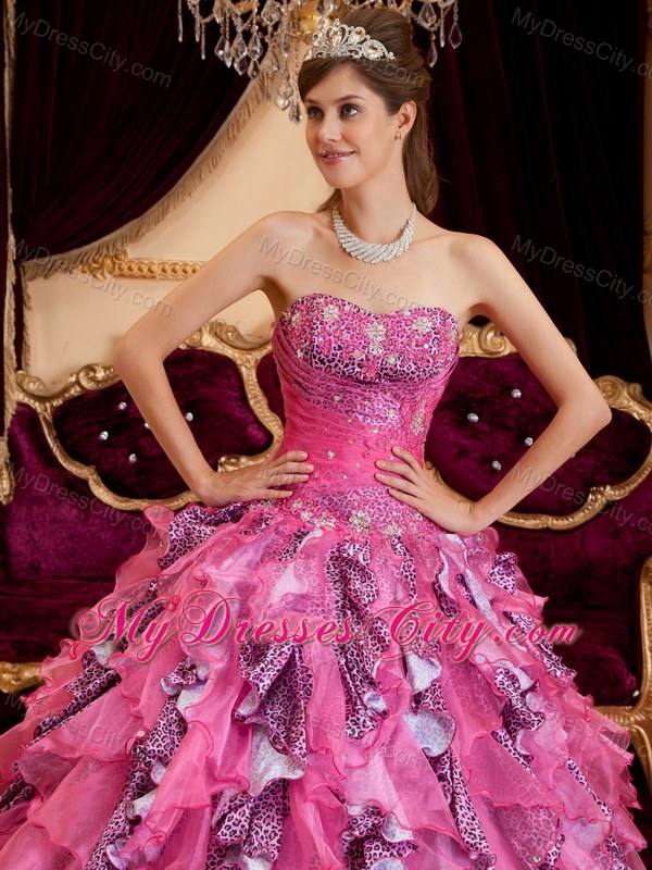 Multi-color Beaded and Ruched Ruffles Organza Sweet 15 Dress