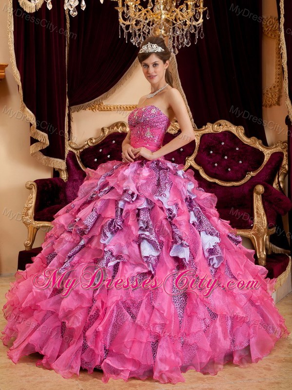 Multi-color Beaded and Ruched Ruffles Organza Sweet 15 Dress