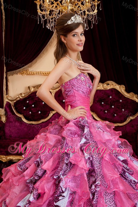 Multi-color Beaded and Ruched Ruffles Organza Sweet 15 Dress