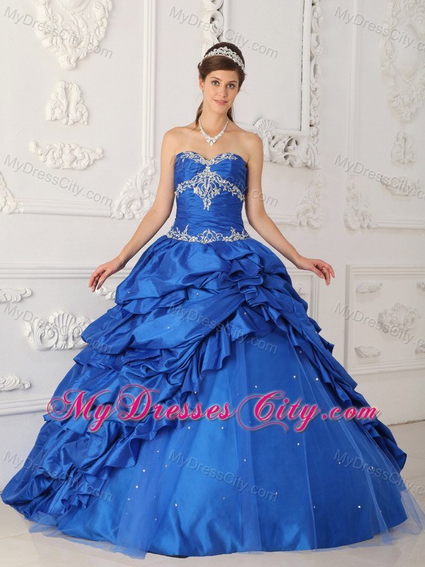 Blue Sweetheart Pick-ups and Appliques Sweet 15 Dress with Tulle