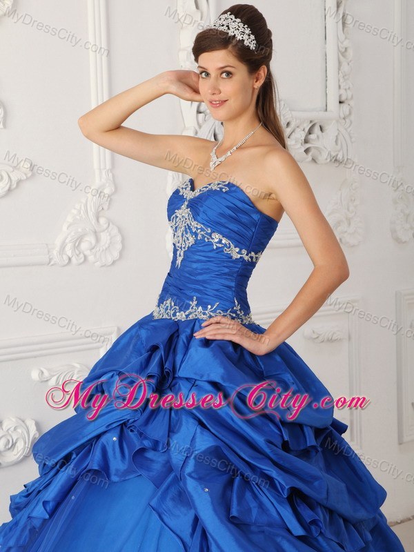 Blue Sweetheart Pick-ups and Appliques Sweet 15 Dress with Tulle