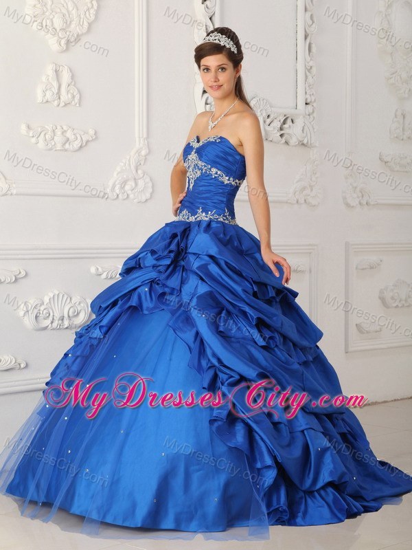 Blue Sweetheart Pick-ups and Appliques Sweet 15 Dress with Tulle