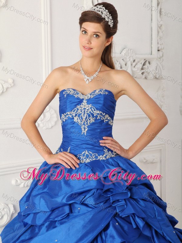 Blue Sweetheart Pick-ups and Appliques Sweet 15 Dress with Tulle