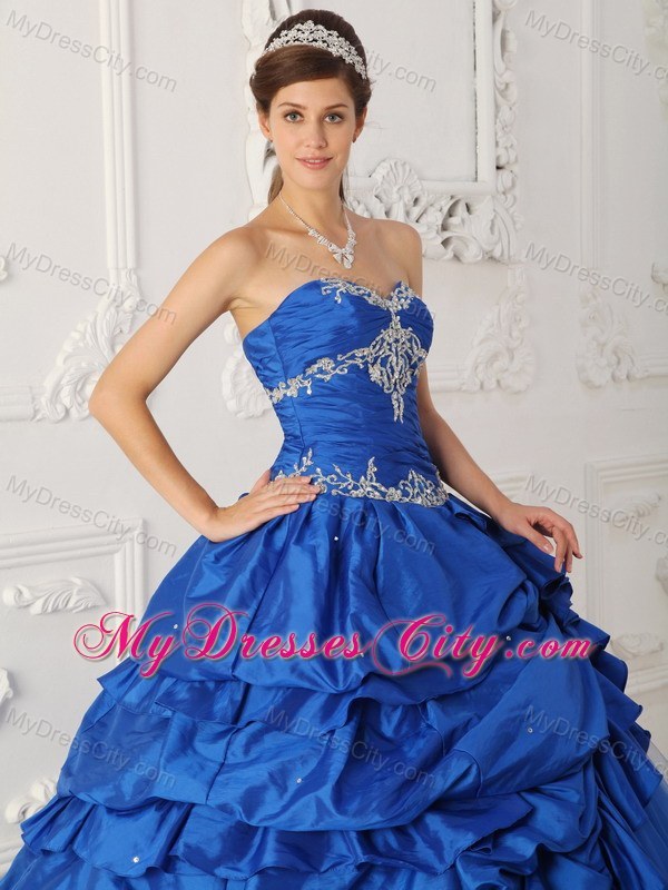 Blue Sweetheart Pick-ups and Appliques Sweet 15 Dress with Tulle