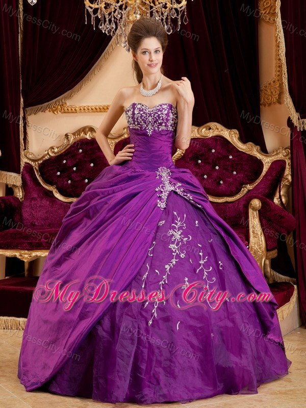 2013 Purple Ball Gown Taffeta and Tulle Appliques Quinceanera Dress