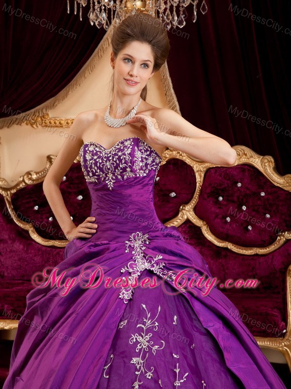 2013 Purple Ball Gown Taffeta and Tulle Appliques Quinceanera Dress