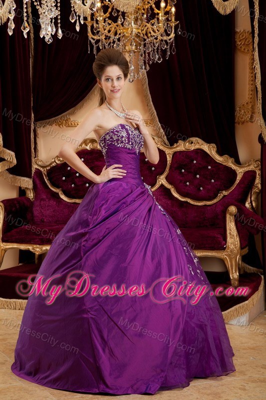 2013 Purple Ball Gown Taffeta and Tulle Appliques Quinceanera Dress