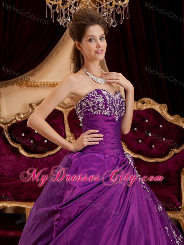 2013 Purple Ball Gown Taffeta and Tulle Appliques Quinceanera Dress