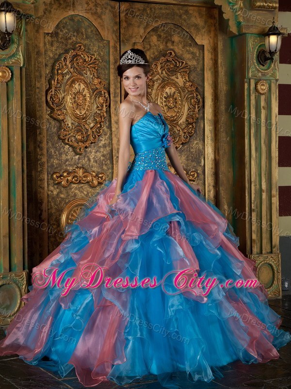 Multi-color Strapless Beading and Ruffles 2013 Quinceanera Dress