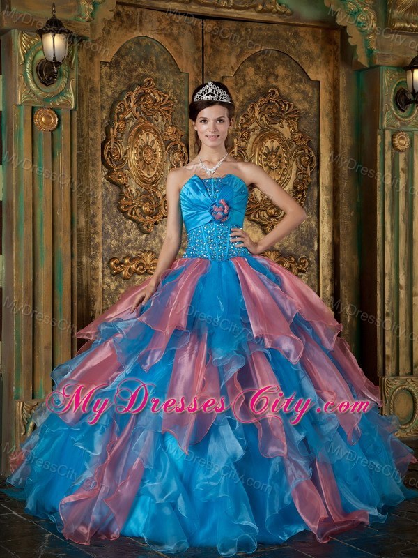 Multi-color Strapless Beading and Ruffles 2013 Quinceanera Dress