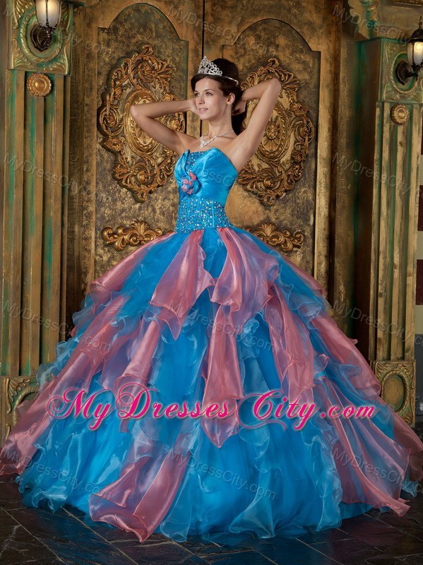 Multi-color Strapless Beading and Ruffles 2013 Quinceanera Dress