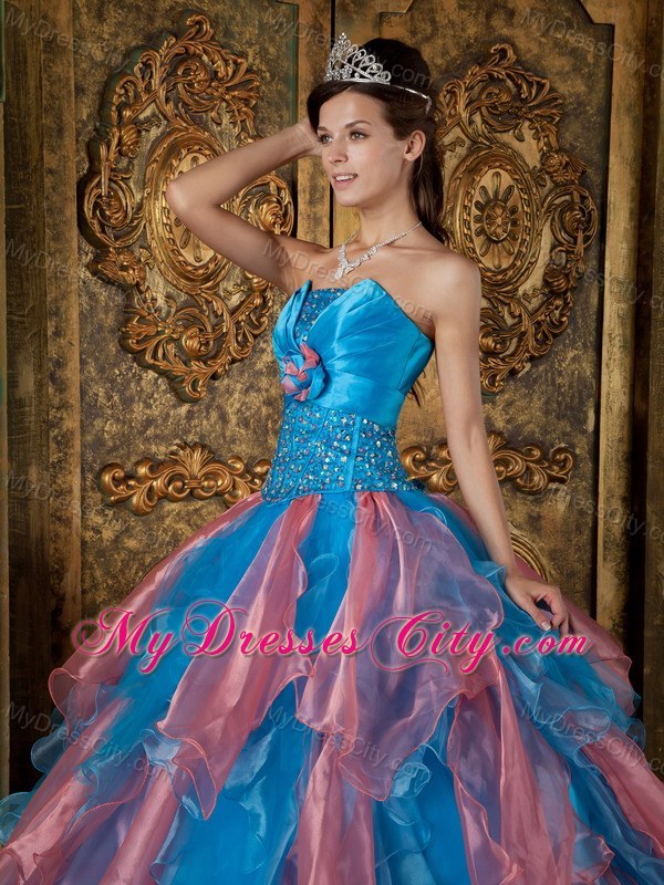 Multi-color Strapless Beading and Ruffles 2013 Quinceanera Dress