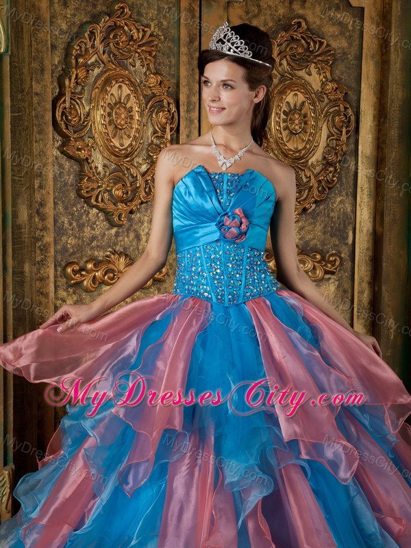 Multi-color Strapless Beading and Ruffles 2013 Quinceanera Dress