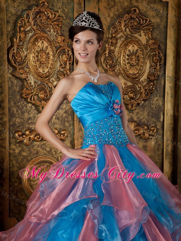 Multi-color Strapless Beading and Ruffles 2013 Quinceanera Dress