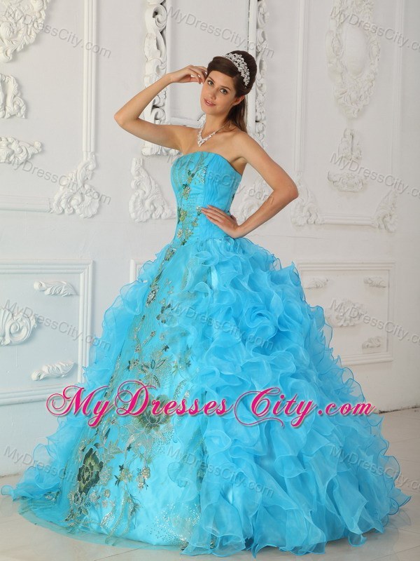 Pretty Ruffles Organza Embroidery Quinceanera Dress for Cheap