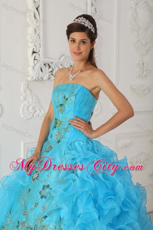 Pretty Ruffles Organza Embroidery Quinceanera Dress for Cheap