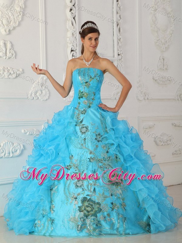 Pretty Ruffles Organza Embroidery Quinceanera Dress for Cheap