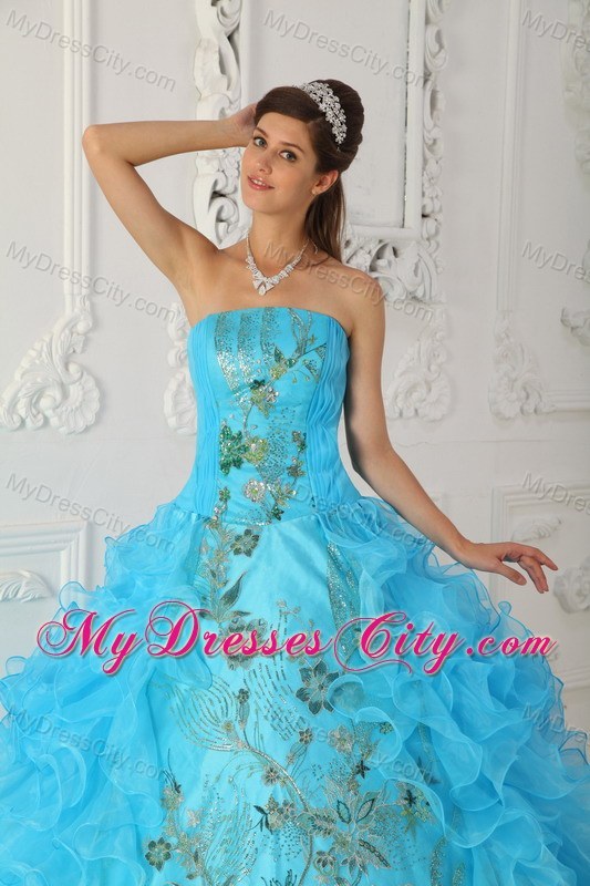 Pretty Ruffles Organza Embroidery Quinceanera Dress for Cheap